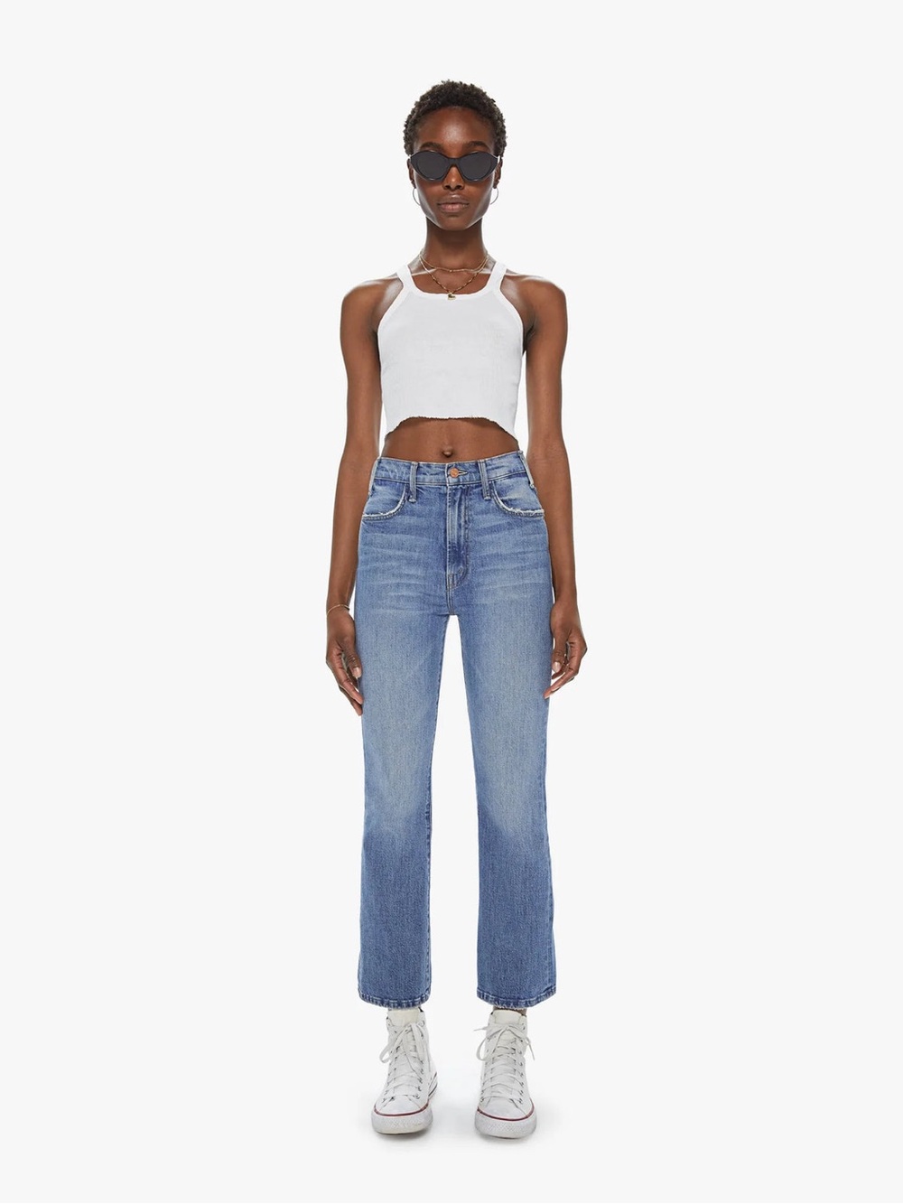 MOTHER Cropped Ankle Jeans in Medium Blue Wash